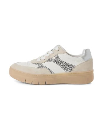Pantofi sport cu model colorblock si garnituri de piele, Gri deschis/Bej/Argintiu