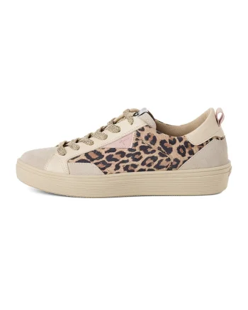 Pantofi sport de piele intoarsa si piele cu animal print, Maro inchis/Maro/Bej