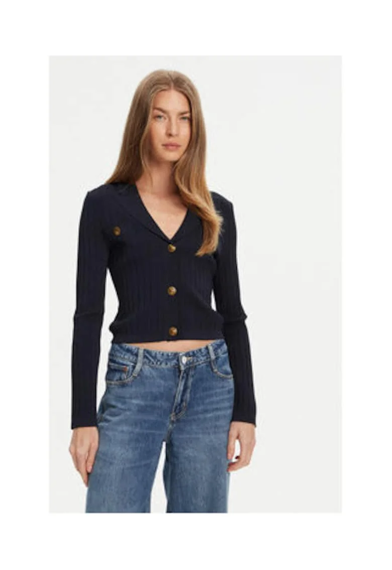 Cardigan tricotat din amestec de viscoza cu si striatii, Bleumarin inchis