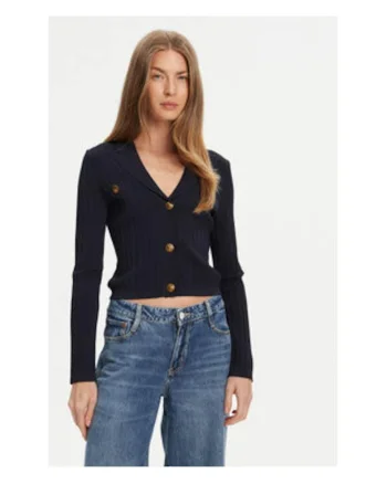Cardigan tricotat din amestec de viscoza cu si striatii, Bleumarin inchis