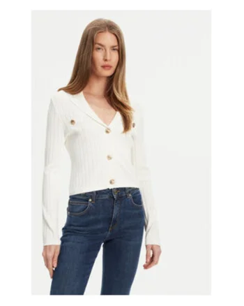 Cardigan tricotat din amestec de viscoza cu si striatii, Alb