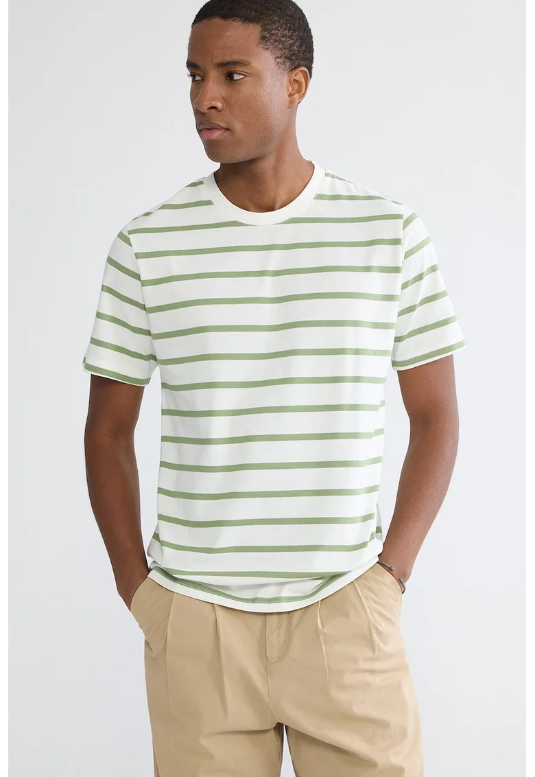 Tricou din bumbac cu dungi, Verde/Alb fildes