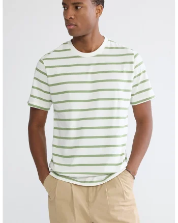 Tricou din bumbac cu dungi, Verde/Alb fildes