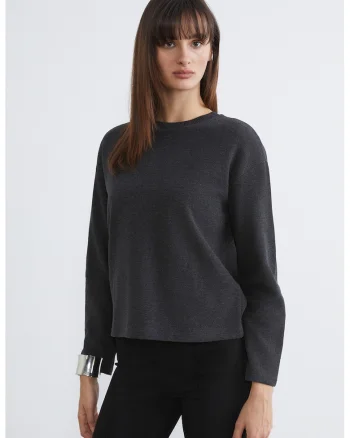 Bluza de trening cu decolteu la baza gatului, Gri antracit