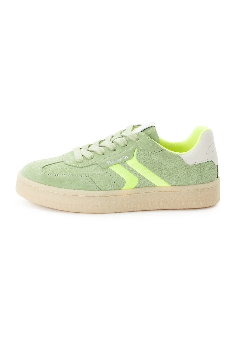 Pantofi sport din piele intoarsa si aspect texturat, Verde neon/Verde deschis
