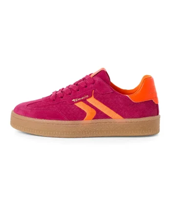 Pantofi sport din piele intoarsa si aspect texturat, Portocaliu/Roz inchis