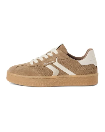 Pantofi sport din piele intoarsa si aspect texturat, Maro taupe