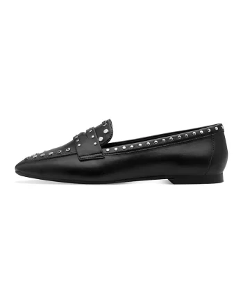 Pantofi loafer din piele ecologica cu tinte, Negru