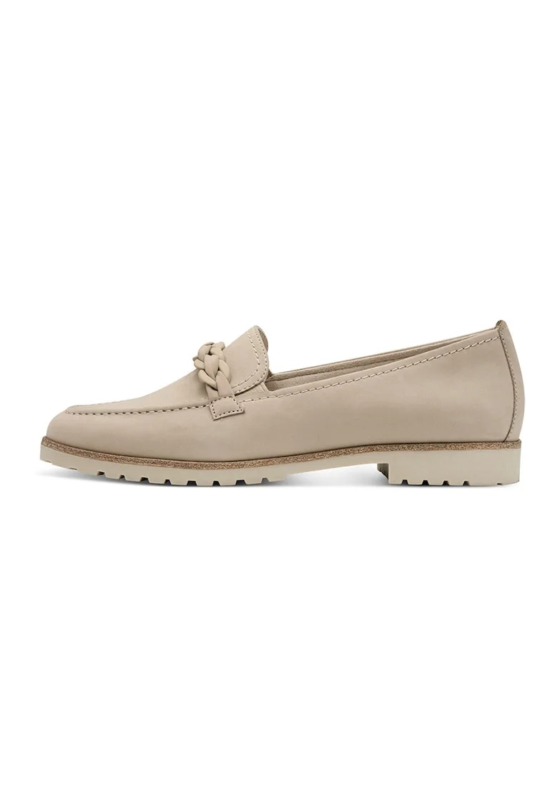 Pantofi loafer din piele cu bareta cu aspect impletit, Maro taupe deschis