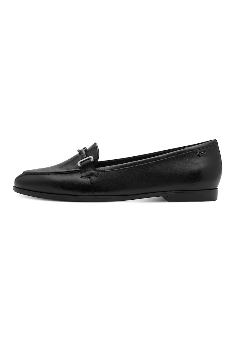 Pantofi loafer de piele cu detaliu metalic, Negru