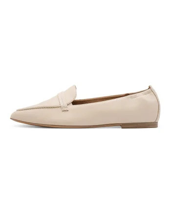Pantofi loafer din piele cu varf ascutit, Crem