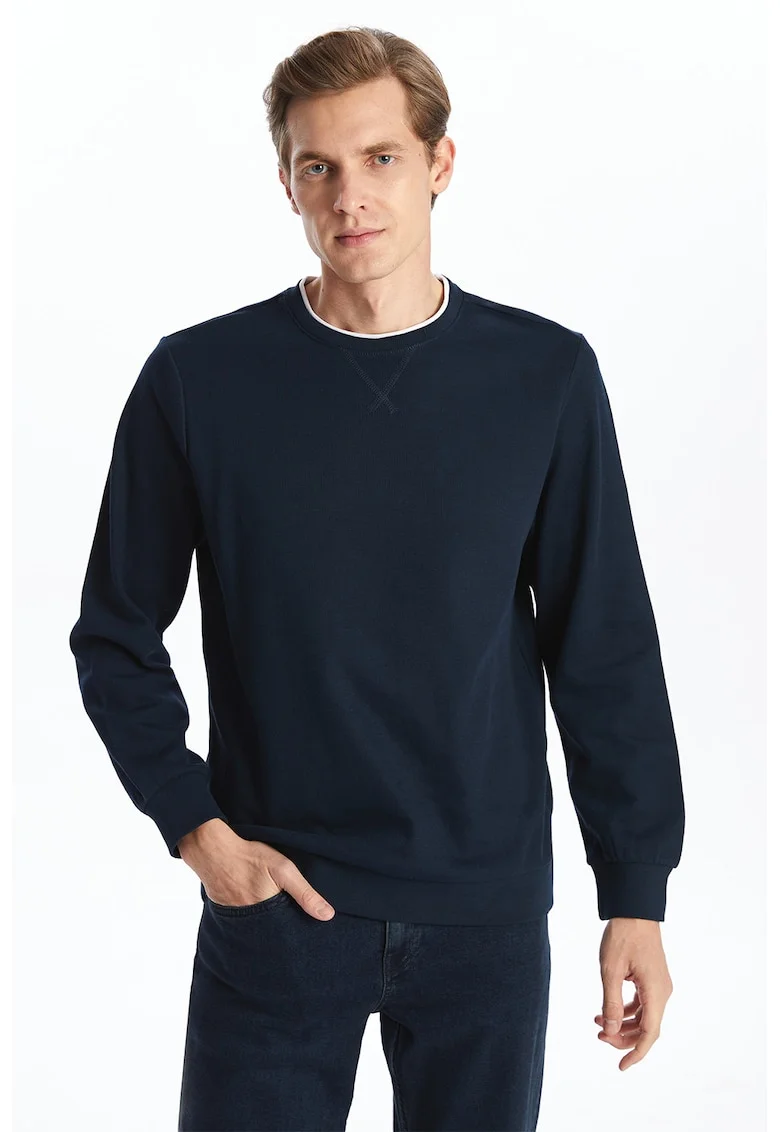 Bluza uni de trening cu decolteu la baza gatului, Alb/Bleumarin