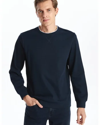 Bluza uni de trening cu decolteu la baza gatului, Alb/Bleumarin