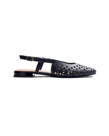 Balerini slingback de piele cu perforatii Kyaka, Negru