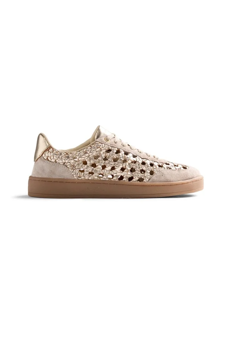 Pantofi sport de piele si poele intoarsa impletiti Ijebu, Auriu