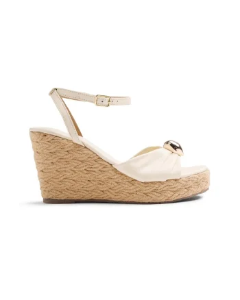 Sandale-espadrile de piele cu platforma wedge Soudan, Alb murdar