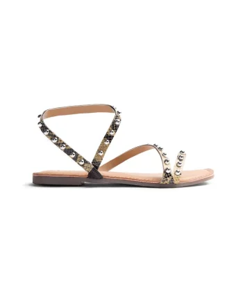 Sandale de piele cu animal print si varf patrat, Galben deschis