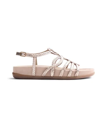 Sandale de piele cu garnituri impletite Marigat, Auriu platinat