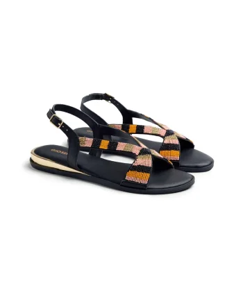 Sandale de piele cu margele, Negru