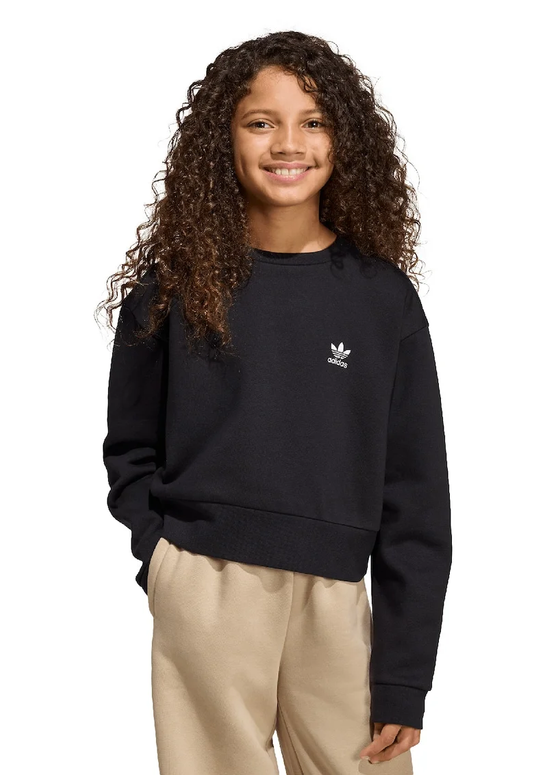 Bluza de trening cu croiala lejera si logo discret, Alb/Negru
