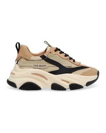Pantofi sport Possession cu aspect masiv si insertii din plasa, Negru/Bej