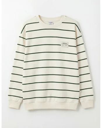 Bluza de trening din bumbac cu dungi, Crem