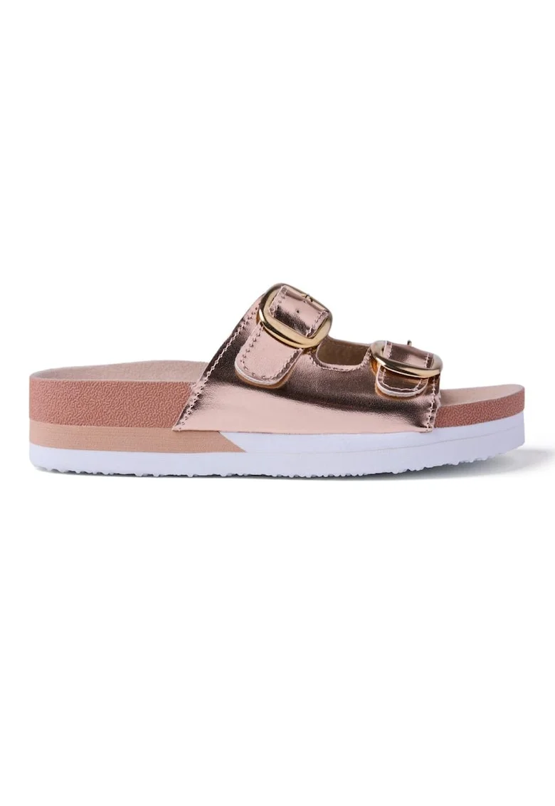 Papuci flatform cu catarama metalica, Auriu