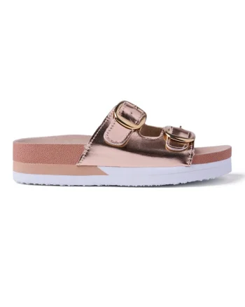 Papuci flatform cu catarama metalica, Auriu