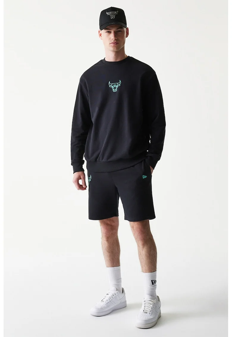 Pantaloni scurti din amestec de bumbac cu logo brodat Chicago Bulls, Negru/Albastru glaciar