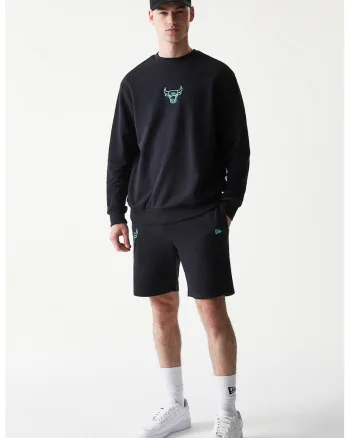 Pantaloni scurti din amestec de bumbac cu logo brodat Chicago Bulls, Negru/Albastru glaciar