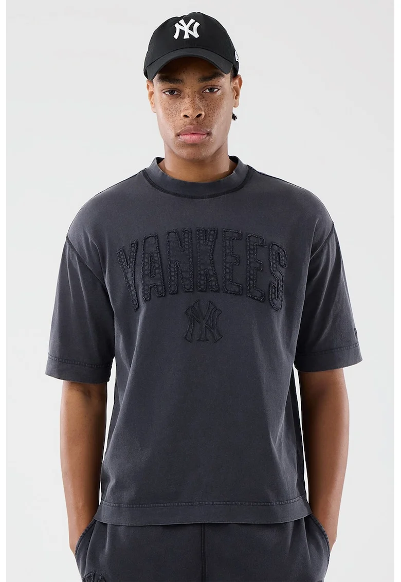 Tricou din amestec de bumbac cu Yankeed in relief, Negru stins