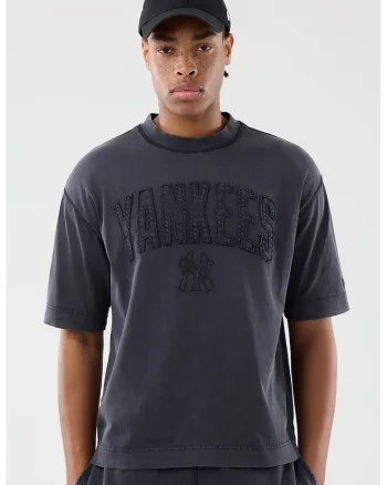 Tricou din amestec de bumbac cu Yankeed in relief, Negru stins