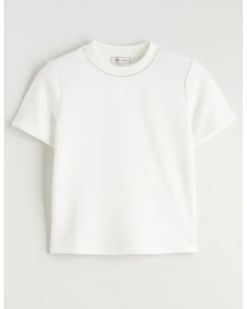 Tricou cu decolteu la baza gatului, Alb