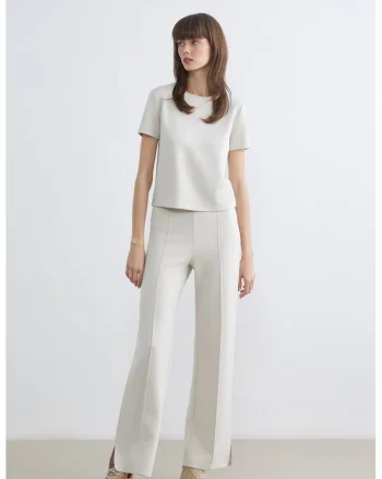 Pantaloni slim fit cu slituri la terminatii, Alb fildes