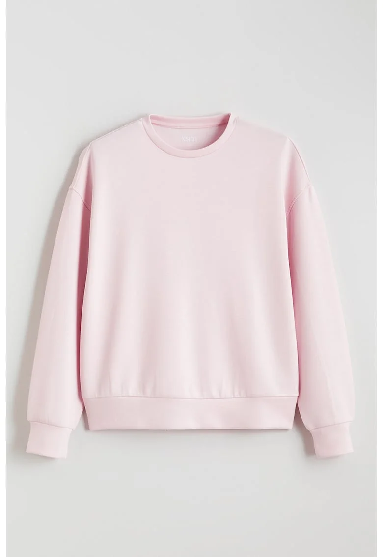Bluza de trening cu decolteu la baza gatului si model uni, Roz pastel