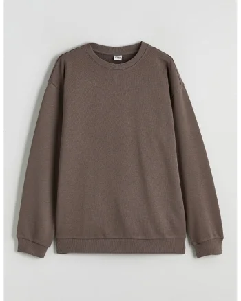 Bluza de trening cu model uni si decolteu la baza gatului, Maro