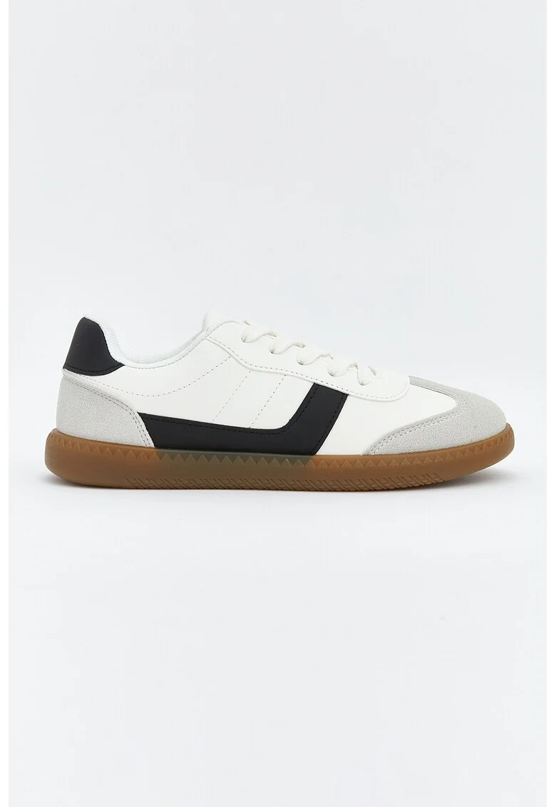 Pantofi sport low-cut cu detaliu contrastant, Negru stins/Caramel/Alb murdar