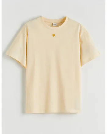 Tricou de bumbac cu decupaj in forma de inima, Bej