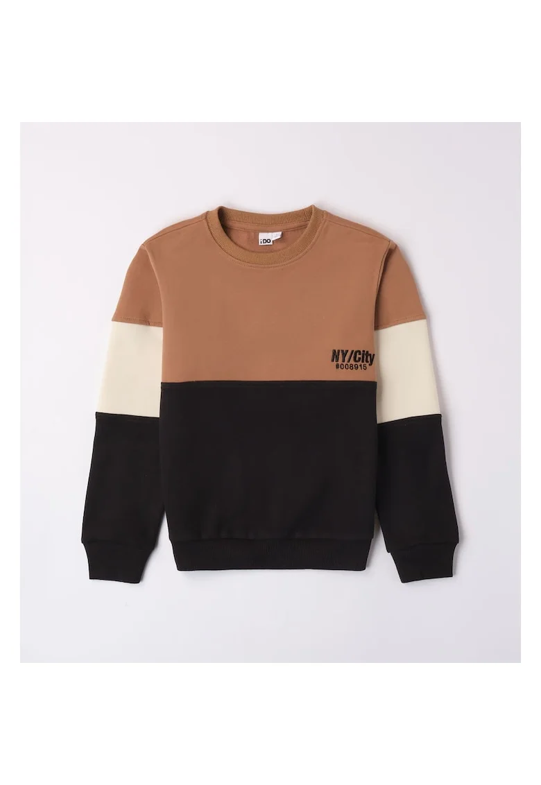 Bluza flausata cu imprimeu pentru baieti,  4.7703, Negru/Maro