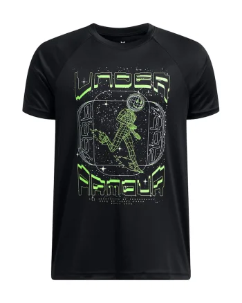 Tricou cu decolteu la baza gatului si imprimeu grafic, Verde/Negru