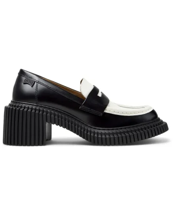 Pantofi loafer din piele cu toc masiv Pix London, Alb/Negru