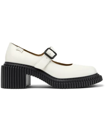 Pantofi Mary Jane cu varf rotund Pix London, Alb/Alb murdar