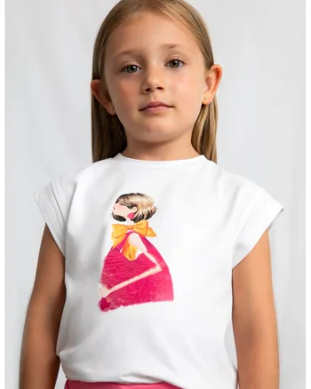 Tricou cu imprimeu si paiete, Rosu/Alb optic