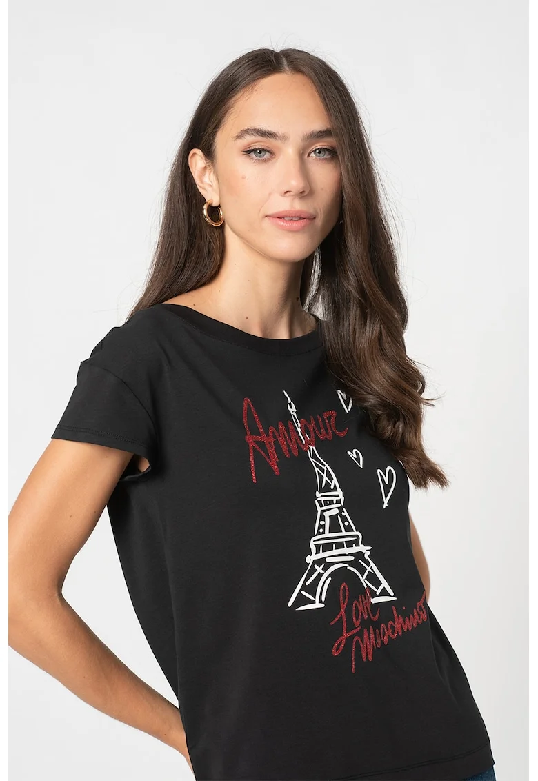 Tricou cu imprimeu grafic, Rosu/Alb/Negru