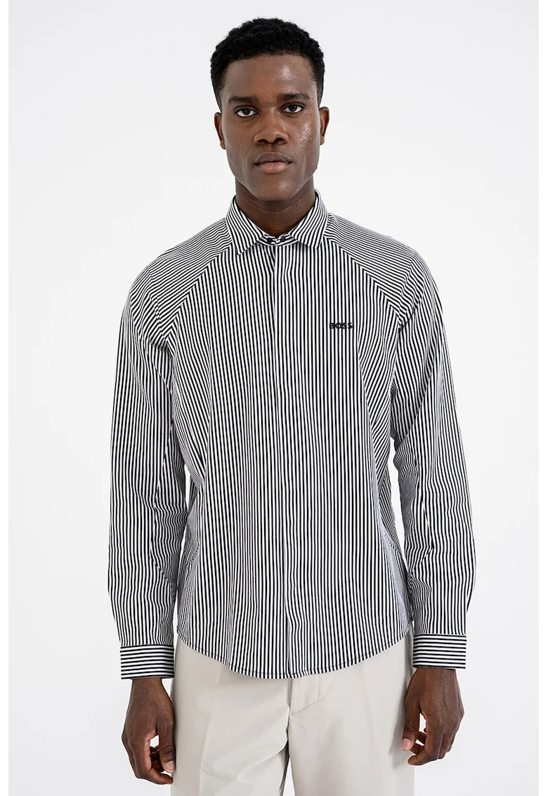 Camasa in dungi cu maneci raglan lungi, Alb/Negru