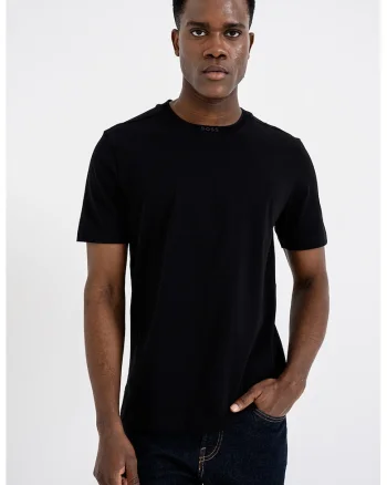 Tricou uni de bumbac cu decolteu la baza gatului, Negru