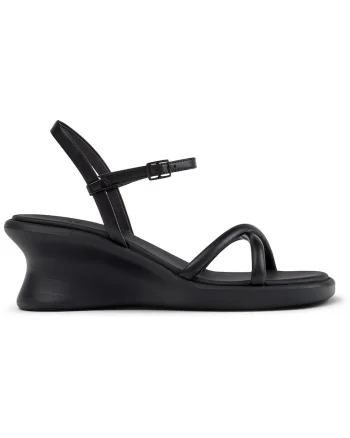 Sandale wedge din piele cu barete multiple Louise, Negru