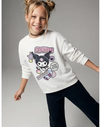 Bluza de trening din amestec de bumbac cu imprimeu Kuromi, Roz deschis/Lila/Alb murdar