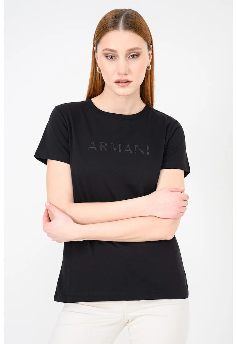Tricou uni de bumbac cu decolteu la baza gatului, Negru