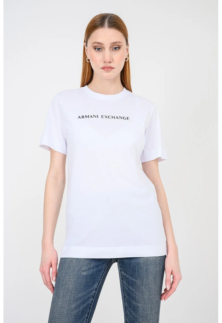 Tricou regular fit cu decolteu la bazza gatului, Alb/Negru